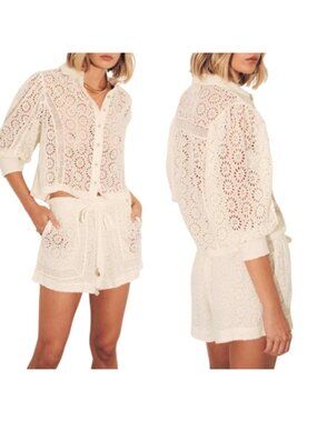 NWT Carolina K Fauna Button Down Floral Eyelet Design Blouse White Size: Medium